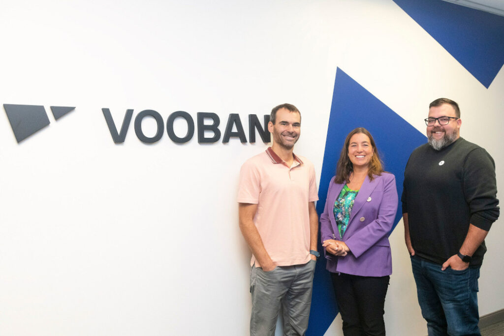 Vooban VP and partner Hugues Foltz, CDPQ executive VP and head of Québec Kim Thomassin, and Vooban president and founder Kevin Moore.