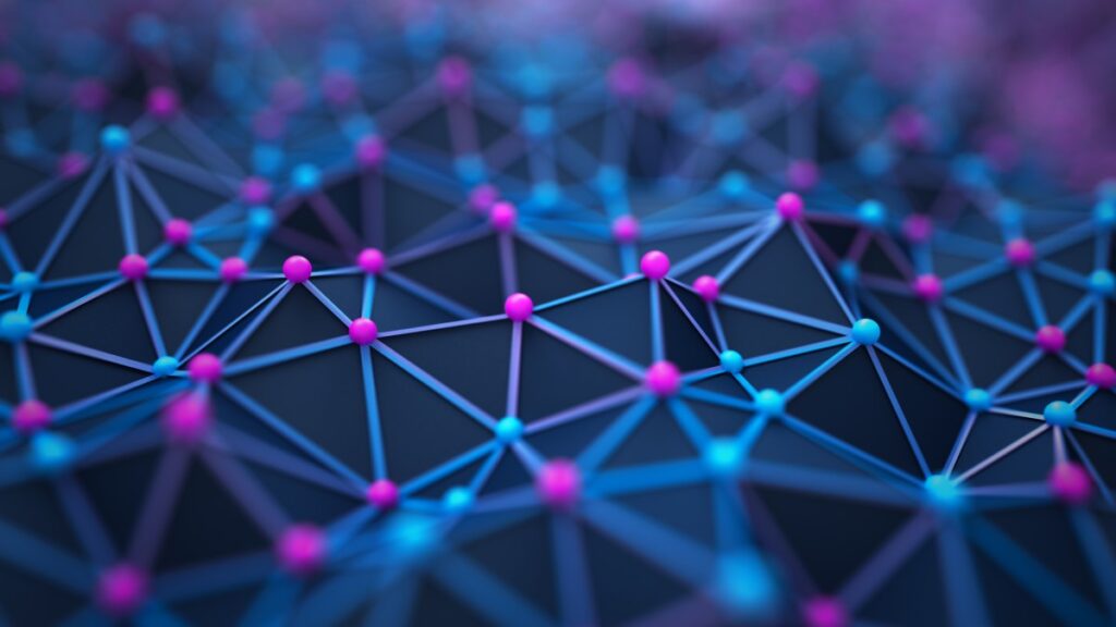 Futuristic digital blockchain background. Abstract connections technology and digital network. 3d illustration of the Big data and communications technology.