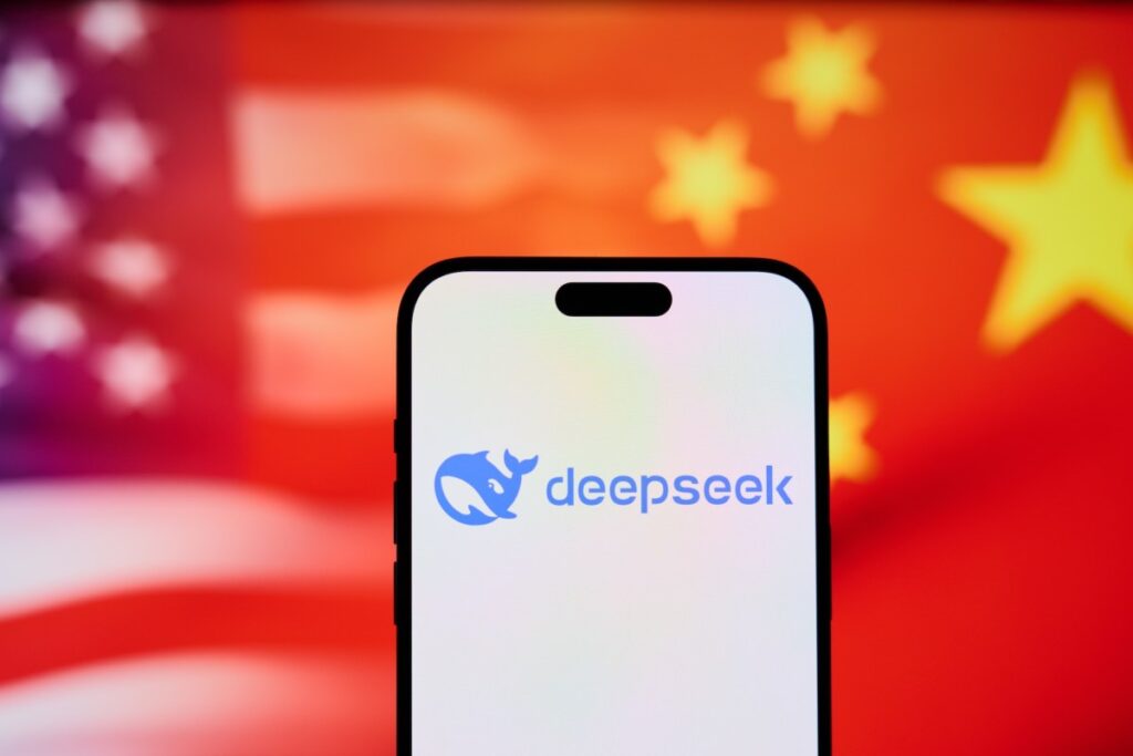 The DeepSeek AI application is seen on a mobile phone in this photo illustration.