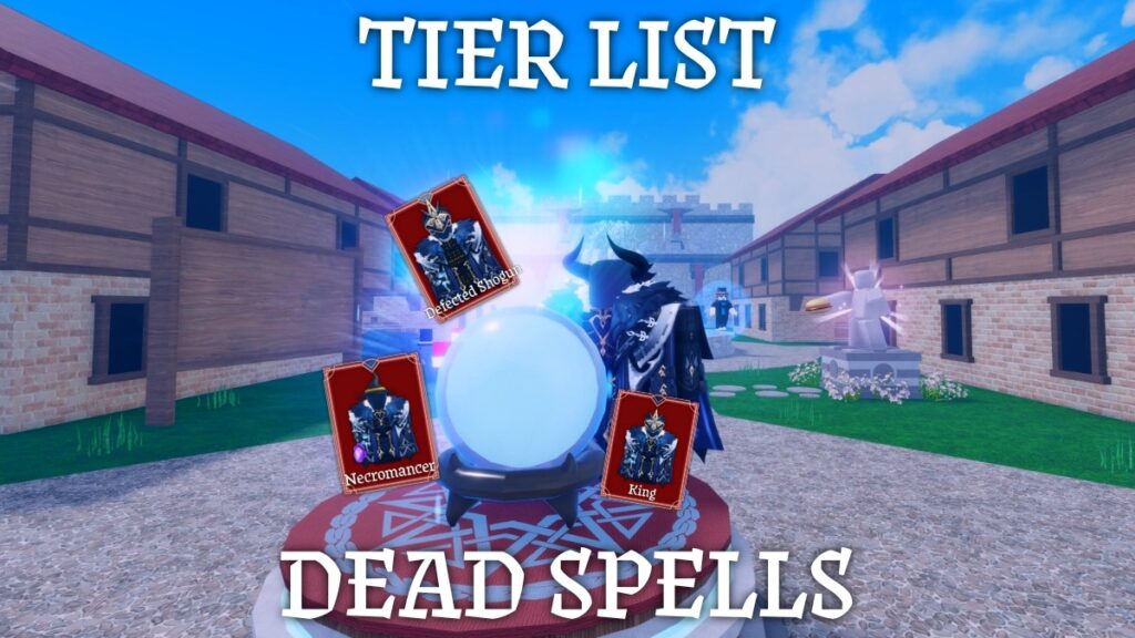 A player standing next to the Class Shop orb in the Dead Spells Roblox experience with the best classes levitating around it.