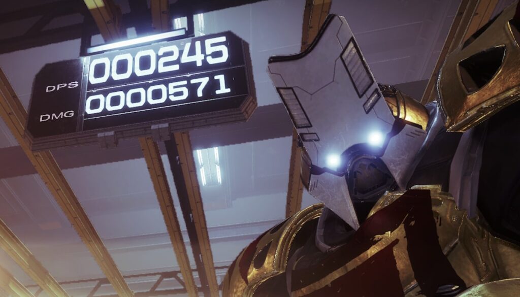 Close-up of enemy and DPS scoreboard in Destiny 2 Shooting Range