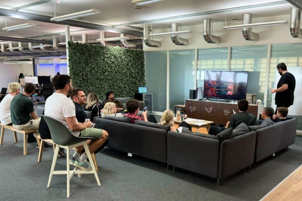 An office space with couches