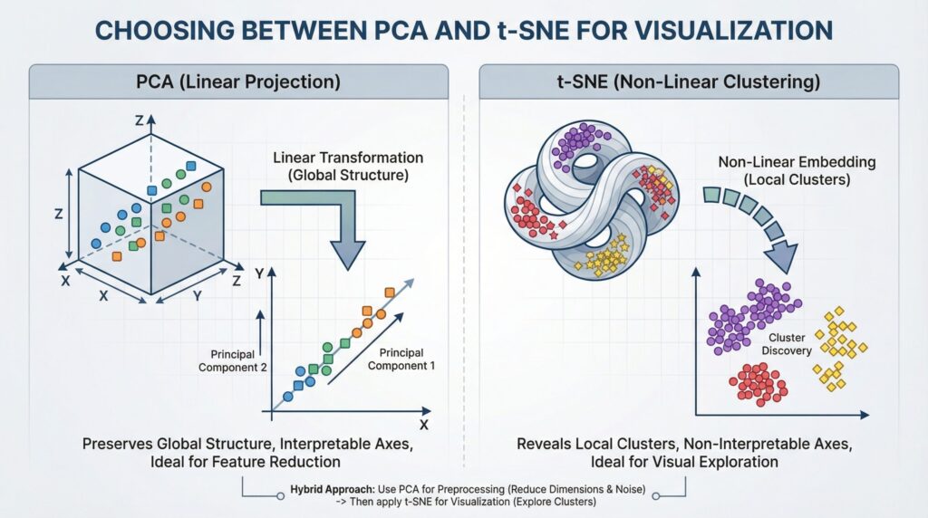 Choosing Between PCA and t-SNE for Visualization