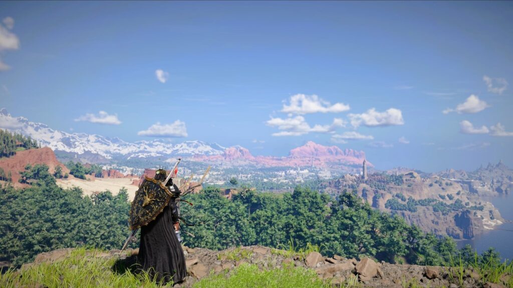 Image of a knight overlooking the great kingdom from Crimson Desert