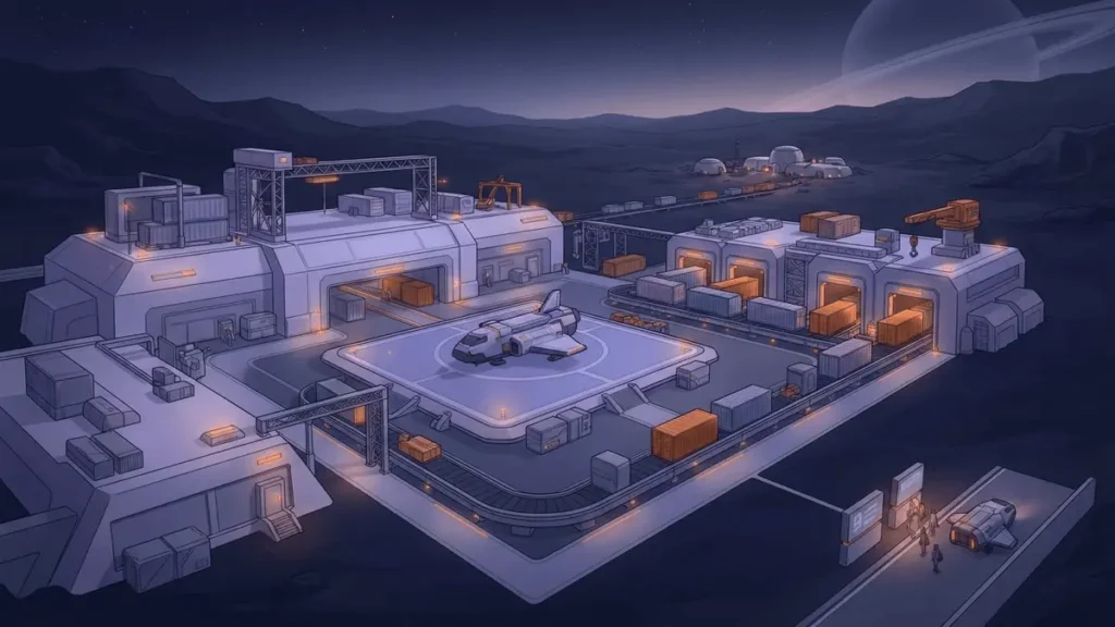 Spaceport Architect: Freight Management Sim Freight shuttle and cargo terminal supplying a newly colonized planet in Spaceport Architect
